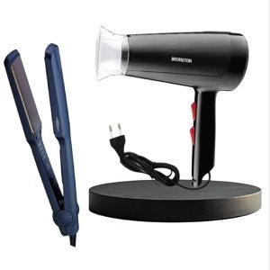 BRONXTON Limited Edition Styling Pack Combo (1800 W Dryer + Straightener (Black) Hair Styling Combo set