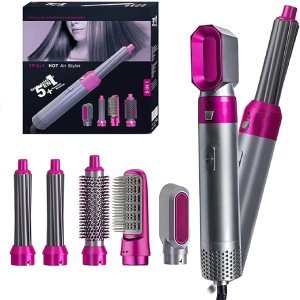 Texton 5 In 1 Hair Dryer Air Brush Styler And Volumizer Hair Straightener Curler Comb Negative Ion One Step Hair Dryer Brush_M85, Multicolored