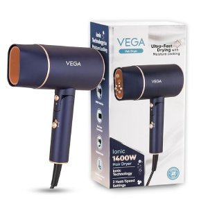 Vega Ionic1200-1400W Foldable Hair Dryer for Men and Women,Quick & Fast Drying with Ionic Technology&2 Heat/Speed Settings,Cool Shot Button,Detachable Nozzle,Travel Friendly,All Hair Types(VHDH-35)